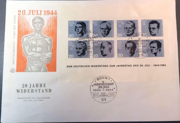 Gedenkblatt der Bundespost zum Jahrestag des 20 Juli 1944/1964 gestempelt und ungestempelt